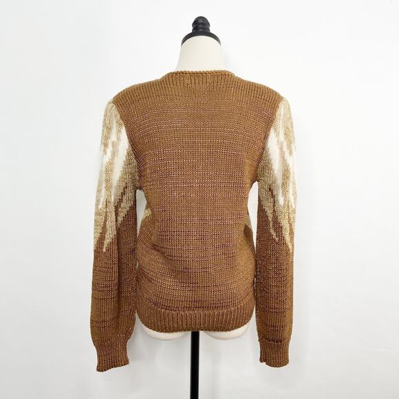 Vintage Christine Geometric Design Sweater Brown Cream Angora 80s Work Size S - Picture 4 of 10
